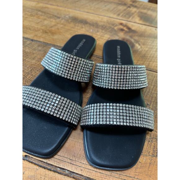 Womens Madden Girl Black Sparkle Rhinestone Slides Sandals Size 8.5 - Picture 7 of 7